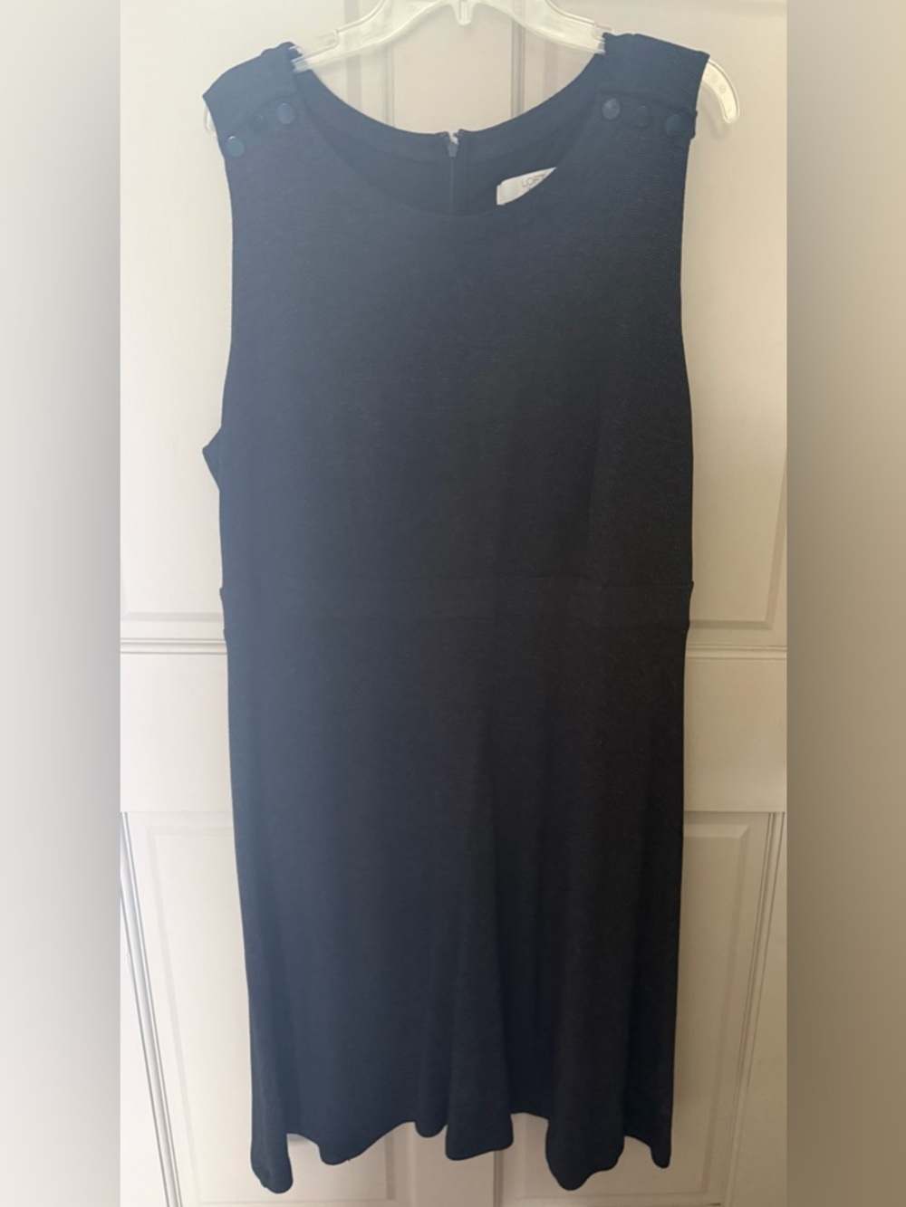 LOFT Black Heathered Sleeveless A-Line Dress with Button Shoulder Detail